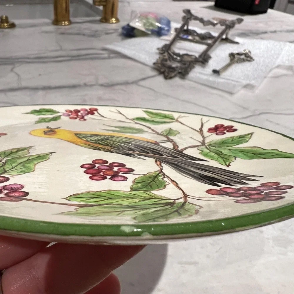 Pair of hand painted bird decorative‎ plates